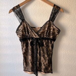 Y2K FOREVER 21 Black and Tan Lace Camisole Top